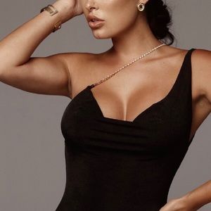 JLUXLABEL Black Sophia Rhinestone Strap Top